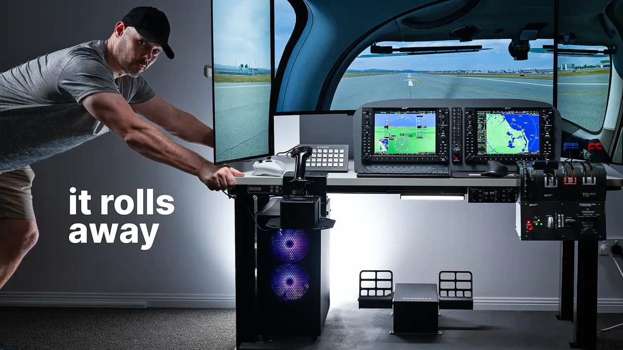 steve from g-locmedia pushing a full flight simulator desk setup
