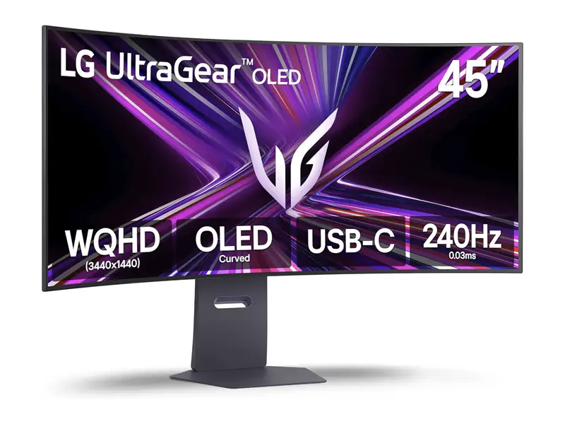 LG 45 Inch Ultrawide OLED on a white background